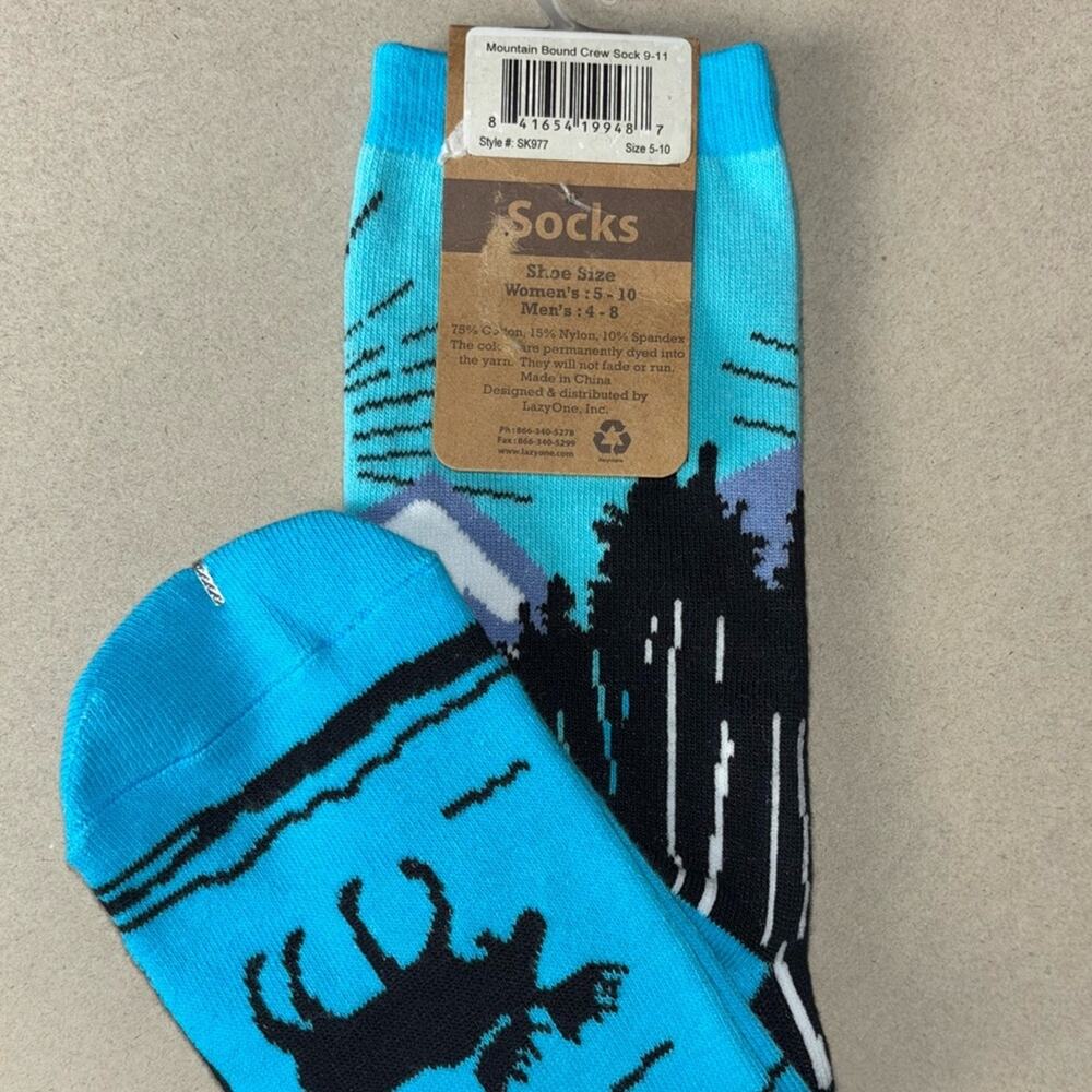 NWT Lazy One MOUNTAIN BOUND Crew Sock Unisex Women's 5-10 | Mens 4-8 blue/black - Picture 6 of 16
